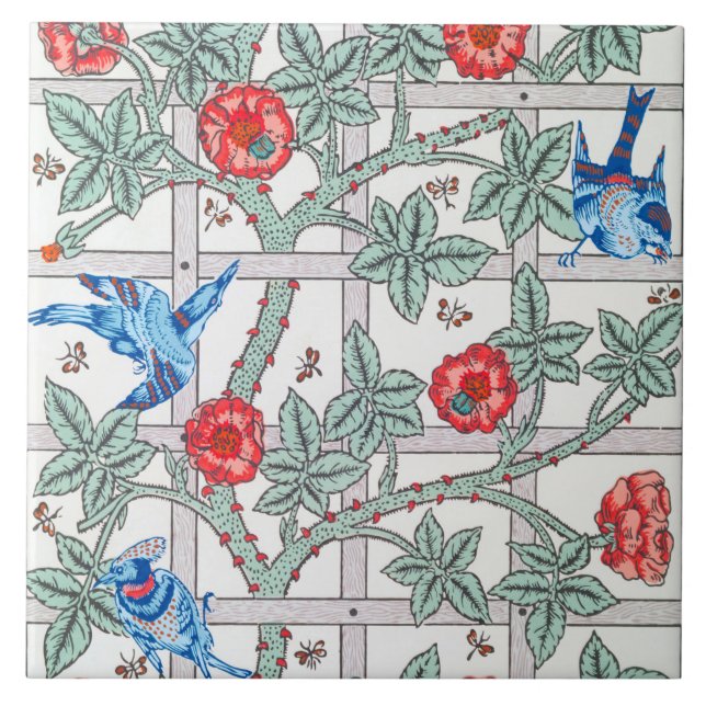 Klettergarten Rose & Kleiner Vogel, William Morris Fliese (Vorderseite)