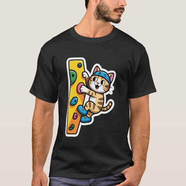 Kletterkatze Boulderwand Meme T-Shirt (Vorderseite)