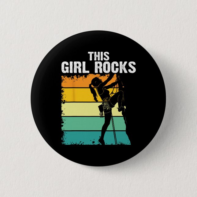 Klettern, Dieses Mädchen rockt, Bouldern, Berg Button (Vorderseite)
