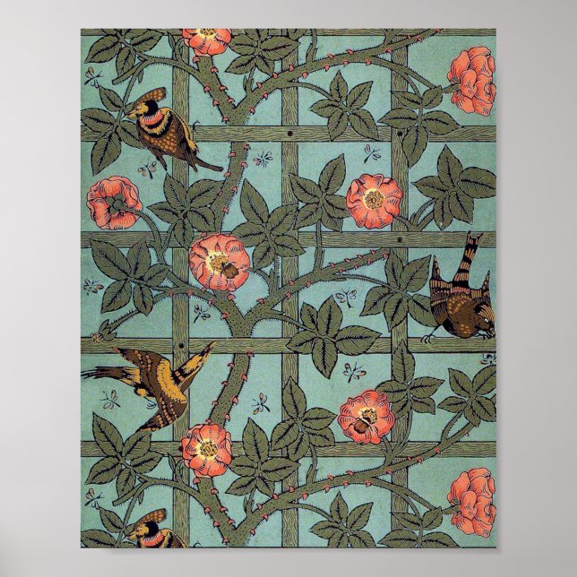 Klettern Rose & Kleiner Vogel, William Morris Poster (Vorne)