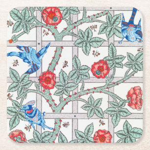 Klettern Rose & Kleiner Vogel, William Morris Rechteckiger Pappuntersetzer