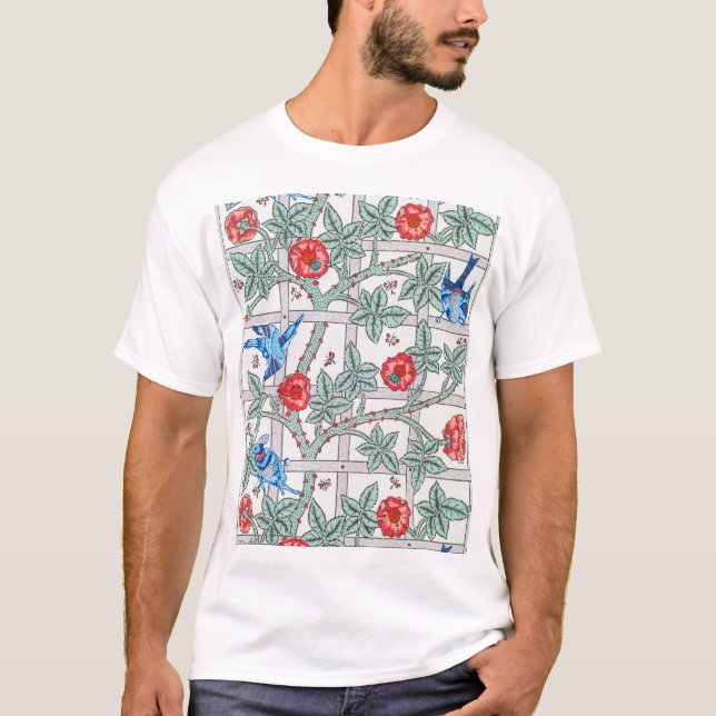 Klettern Rose & Kleiner Vogel, William Morris T-Shirt (Vorderseite)