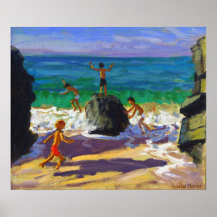 kletternder Felsen Porthmeor Strand St. Ives 2013 Poster