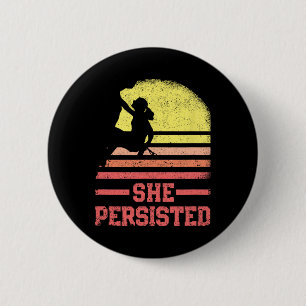 Kletterndes weibliches Kletterer-Silhouette Retro Button