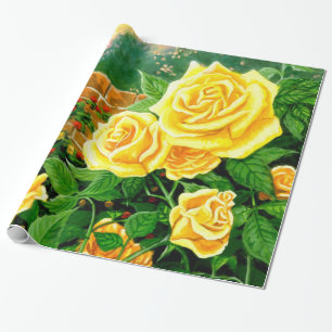 Kletterpapier mit Gelben Rosen Geschenkpapier