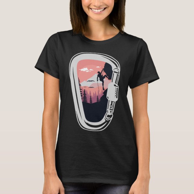 Klettersteig Felsvorsprung Karabiner Natur T-Shirt (Vorderseite)