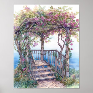 Klettersteig Rose Arbin im Ozean Wasserfarbe Poster