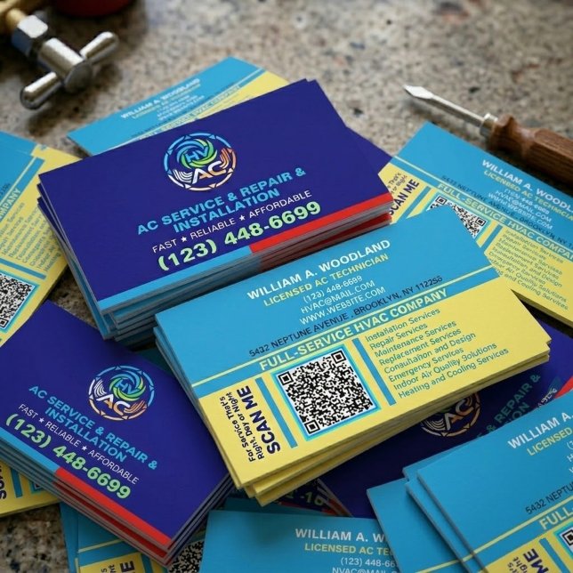 Klimaanlagen-Service | HVAC Heizung & Kühlung Visitenkarte (HVAC business card template, AC repair technician cards, heating and cooling installer )