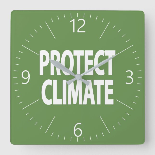 Klimaschutz Quadratische Wanduhr (Vorderseite)