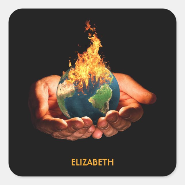 Klimawandel Die globale Erwärmung der Erde in Flam Quadratischer Aufkleber (Vorderseite)