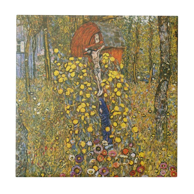 Klimt Bauernhof-Garten mit Kruzifix-Fliese Fliese (Vorderseite)