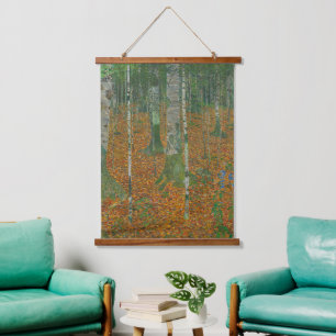 Klimt-Birkenwald-Herbstlandschaftskunst Wandteppich Mit Holzrahmen