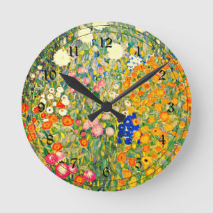 Klimt - Blumengarten 1907 Runde Wanduhr