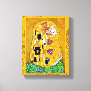 Klimt Cat Kiss Goldener Kunstspass Leinwanddruck