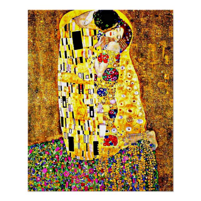 Klimt - Der Kuss (ganze Länge) Kunst Poster (Vorderseite)