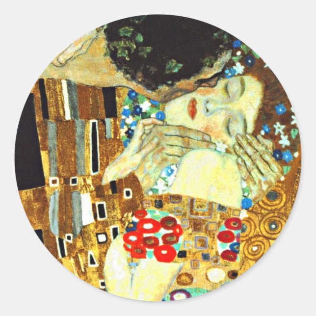 Klimt - Der Kuss Runder Aufkleber (Vorderseite)