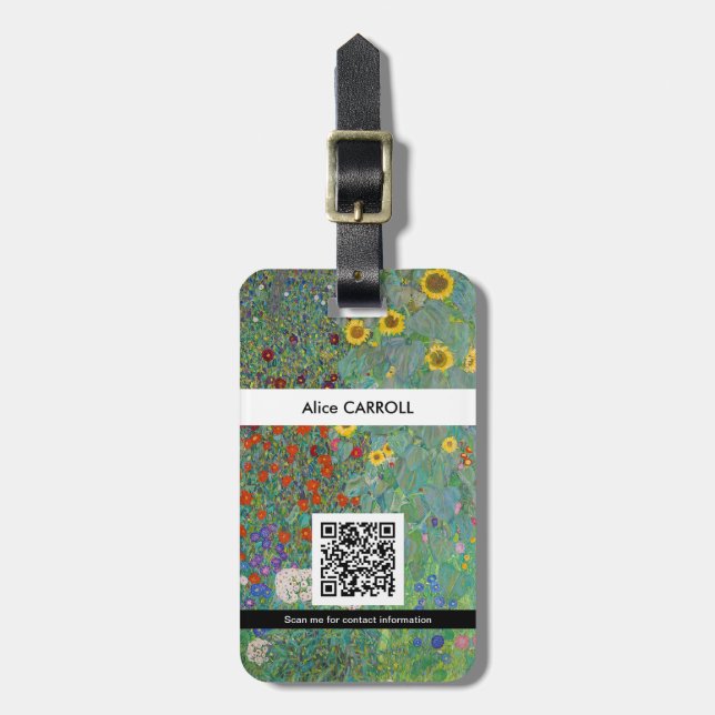 Klimt - Garten mit Sonnenblumen - QR-Code Gepäckanhänger (Vorderseite vertikal)