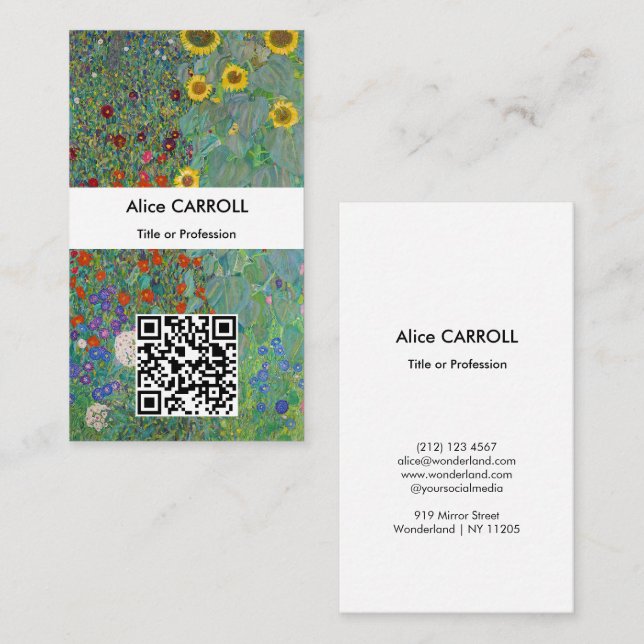 Klimt - Garten mit Sonnenblumen - QR-Code Visitenkarte (Vorne/Hinten)