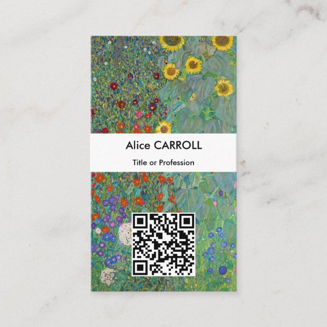 Klimt - Garten mit Sonnenblumen - QR-Code Visitenkarte (Vorderseite)