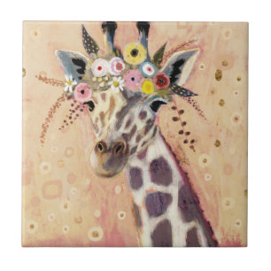 Klimt Giraffe   geschmückt in den Blumen Fliese