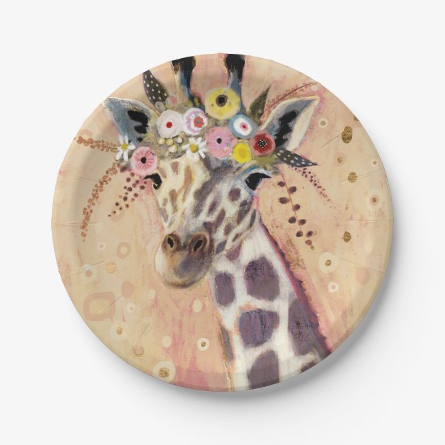 Klimt Giraffe | geschmückt in den Blumen Pappteller (Vorderseite)