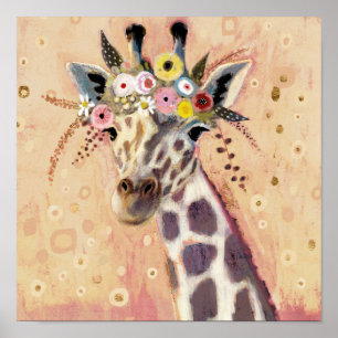 Klimt Giraffe   In Blume verziert Poster