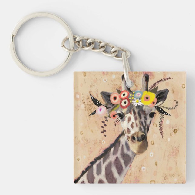 Klimt Giraffe | Krone der Blume Schlüsselanhänger (Vorderseite)