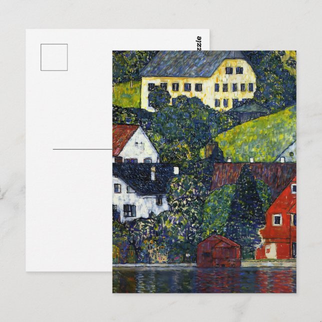 Klimt Houses at Unterach am Attersee Landschaft Postkarte (Vorne/Hinten)