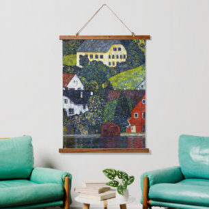 Klimt Houses at Unterach am Attersee Landschaft Wandteppich Mit Holzrahmen