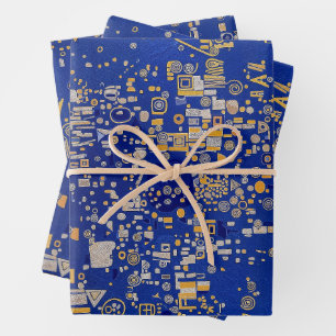 Klimt-Inspiriert Blau, Gold, Platin Kupfer Geschenkpapier Set