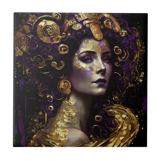 Klimt Inspiriert Königin Goddess Keramik Tile Fliese (Vorderseite)