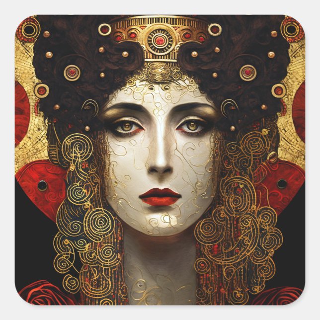 Klimt Inspiriert Königin Goddess Quadratischer Aufkleber (Vorderseite)