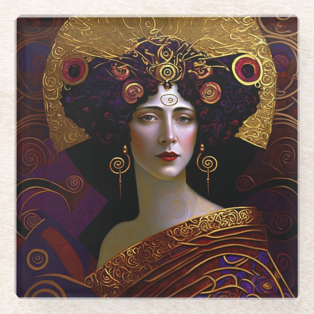 Klimt Inspiriert Queen Goddess Glass Untersetzer (Vorderseite)