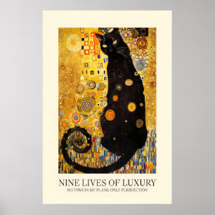 Klimt-inspirierter schwarzer Katzenkunst-Druck opu Poster