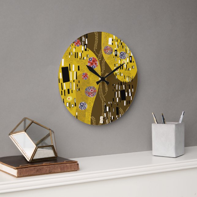 Klimt Inspiriertes Goldenes Muster Jugendstil Große Wanduhr (Büro)