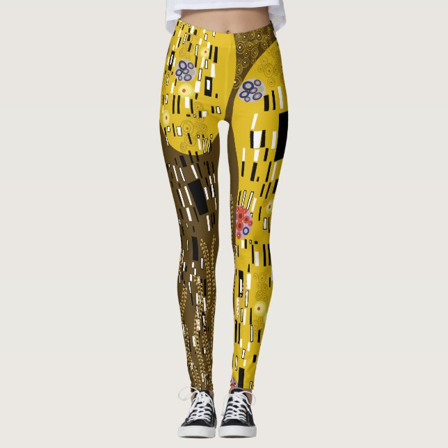 Klimt Inspiriertes Goldenes Muster Jugendstil Leggings (Vorderseite)