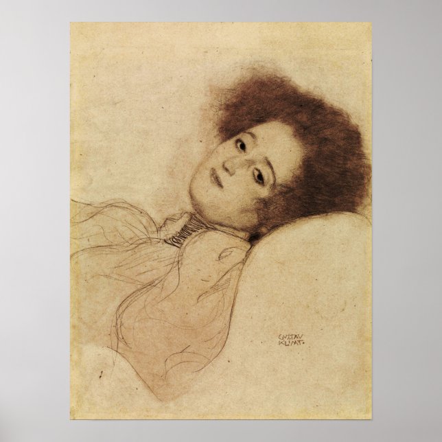 Klimt - Portrait einer jungen Frau, die sich neu e Poster (Vorne)