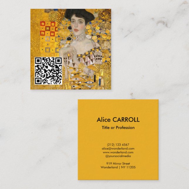 Klimt - Portrait von Adele Bloch-Bauer I - QR-Code Quadratische Visitenkarte (Vorne/Hinten)