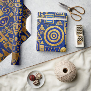 Klimt Stil Blau+Gold Ägyptische Wiederbelebung Geschenkpapier