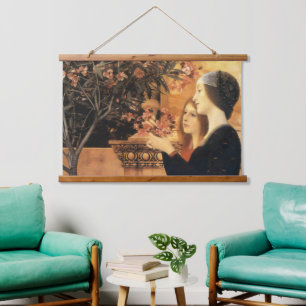 Klimt Zwei Mädchen mit Oleander Art Nouveau Wandteppich Mit Holzrahmen
