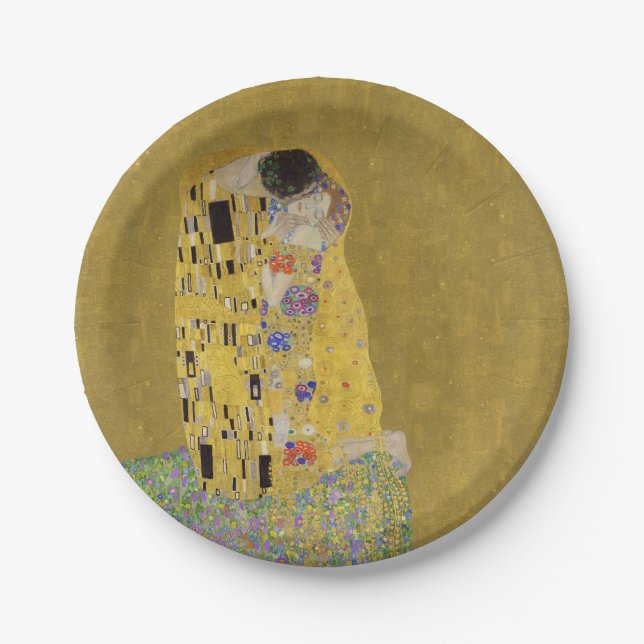 Klimts Der Kuss - Romantischer Jugendstil Pappteller (Vorderseite)