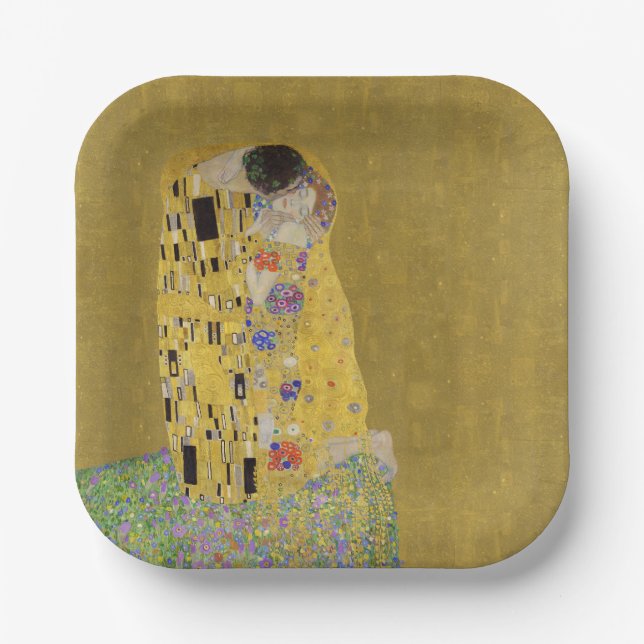 Klimts Der Kuss - Romantischer Jugendstil Pappteller (Vorderseite)