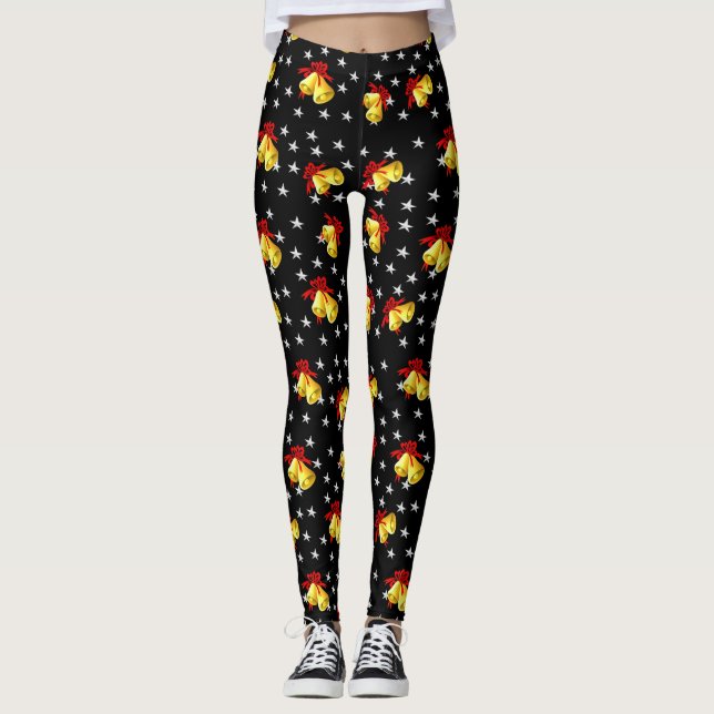 Klingelglocke und -sterne Weihnachtsschwarzes Leggings (Vorderseite)