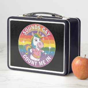 Klingt Gay Zähl Mich Ein Einhorn Regenbogen LGBTQ Metall Brotdose