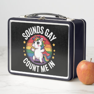 Klingt Gay Zähl Mich Ein Einhorn Regenbogen LGBTQ Metall Brotdose