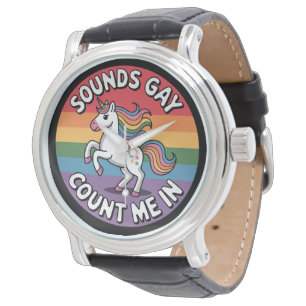 Klingt Gay Zähl Mich Ein Einhorn Regenbogenflagge Armbanduhr