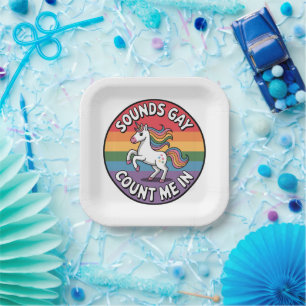 Klingt Gay Zähl Mich Ein Einhorn Regenbogenflagge Pappteller