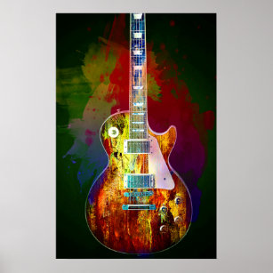 Klingt nach Musik. Farbenfrohe Gitarre Poster
