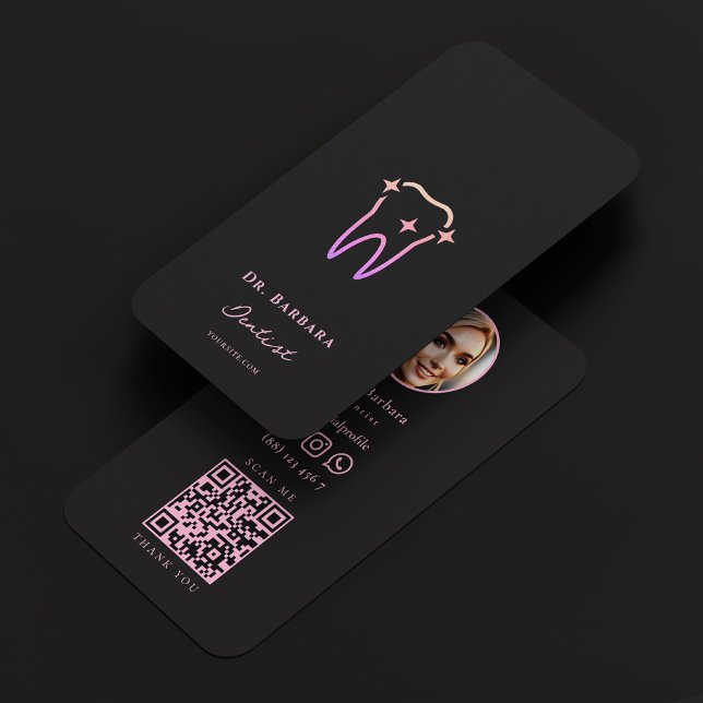 Klinik für ästhetische Zahnmedizin Zahnarzt Black  Visitenkarte (Aesthetic Dental Clinic Dentist Black Pink Business Card
)
