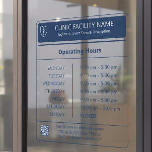 Klinik-Öffnungszeiten Navy Blau Fensterfolie Fensteraufkleber